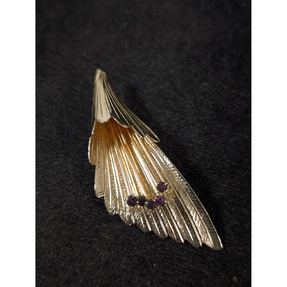 Sarah Coventry Jewelry - Vintage Sarah Coventry Purple Rhinestone Gold Tone Flower Spray Brooch Gold Tone